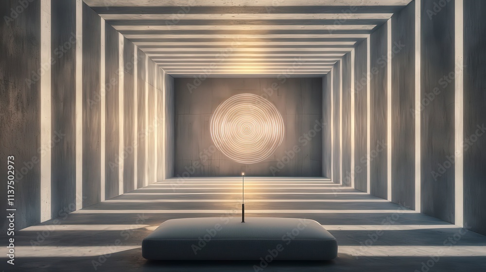 Aufkleber Soothing tuning fork resonating in minimalist room calm environment serene perspective tranquility concept