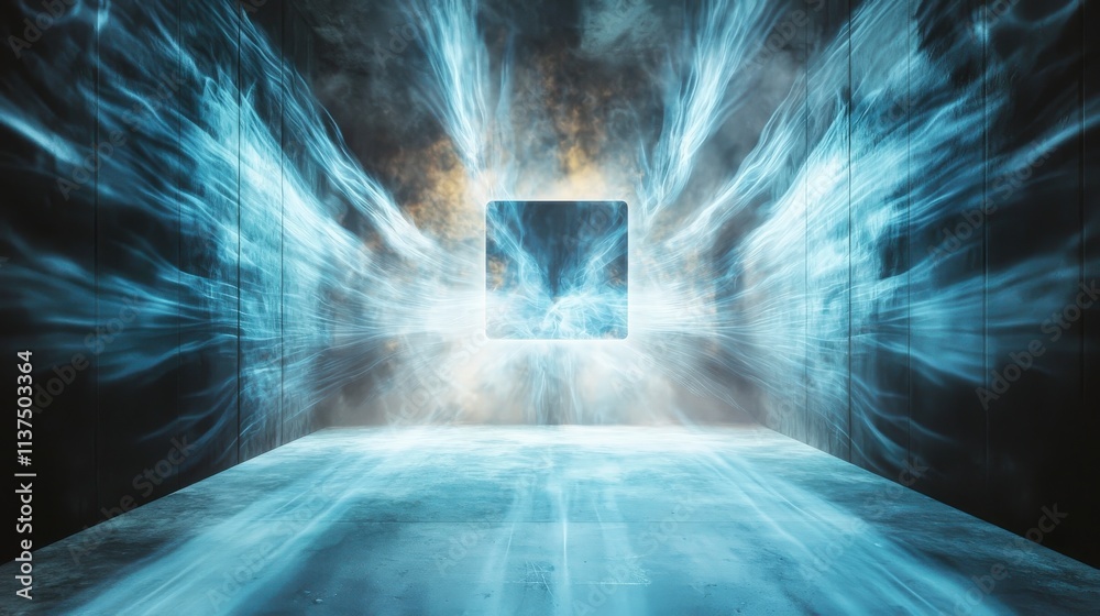 Leinwandbilder Sound waves explode from an open stage digital art futuristic environment abstract viewpoint