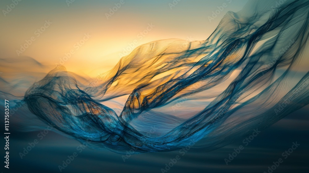 Poster dynamic soft gradients of elegant waves serene landscape digital art peaceful environment artistic p