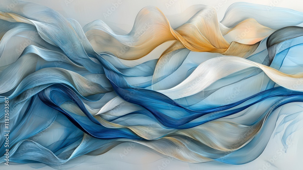 Fototapete dynamic soft gradient waves abstract art digital creation serene environment aesthetic viewpoint flo