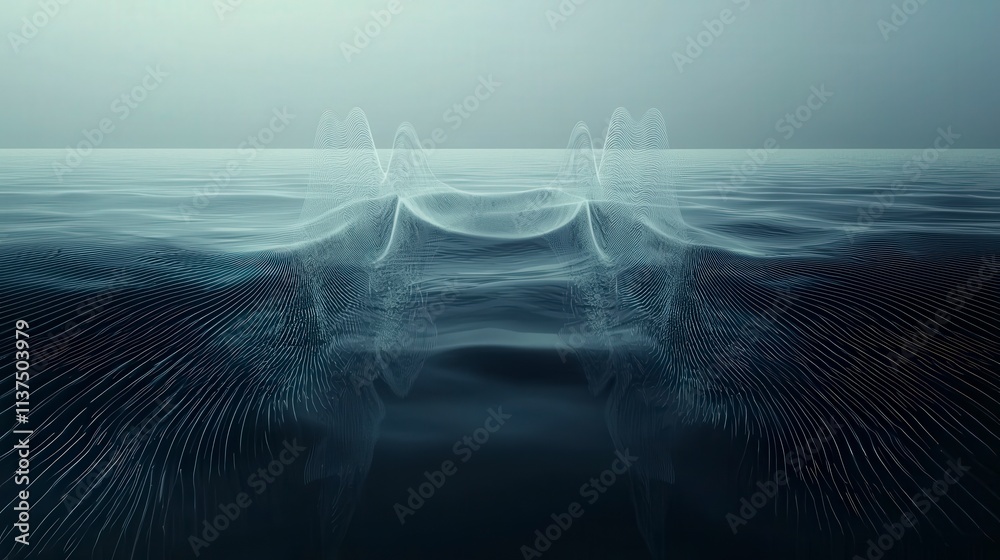Poster Sound waves with tonal shifts enhancing speaker experience virtual space visual art ethereal environment abstract concept