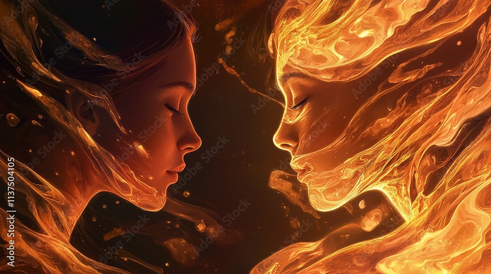 Aufkleber emotional connection through warm glowing waves artistic portraits in an intimate setting