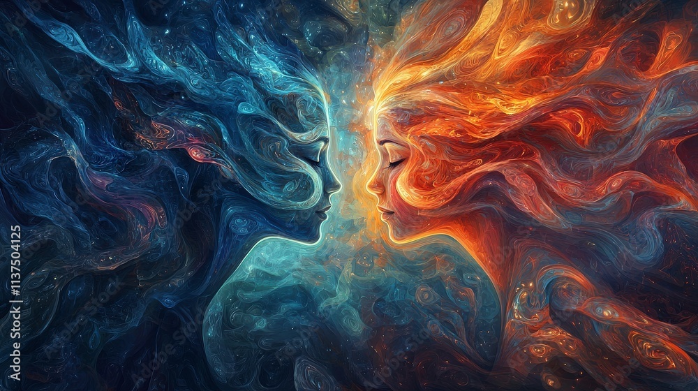 Aufkleber emotional connection through warm glowing waves abstract art fantasy realm surreal environment intim