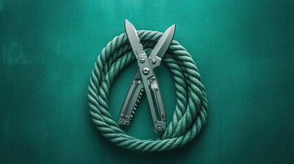 Rope circle with folded tool.