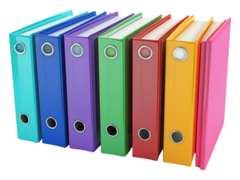 Office record files displayed on a transparent background, perfect for showcasing document storage solutions or office organization.