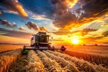 Fototapeta premium Golden Hour Harvester: Wheat Field Portrait Photography