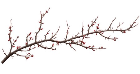 Thorny Branch with Red Buds Emerging in Spring