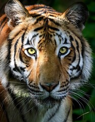 Fototapeta premium A majestic tiger in a dense green forest, extreme close-up