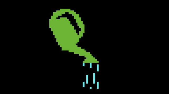 Pixel watering can animation with water