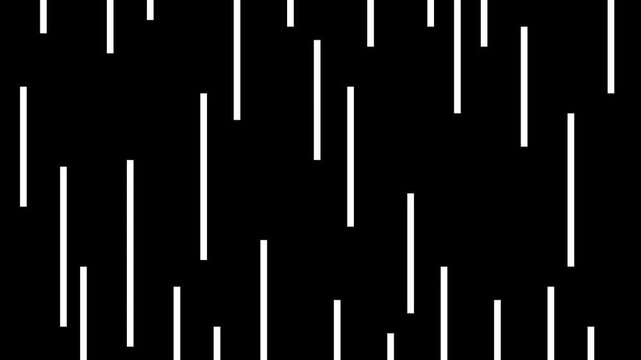 Pixel art rain falling white lines black background loop