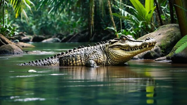 a big crocodile in the jungle river