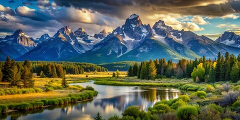 Fototapeta premium Grand Teton National Park: Majestic Mountain Scenery, Dramatic Landscapes, Wild West Photography