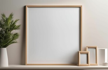 Empty blank photo Frame on wall in modern living room