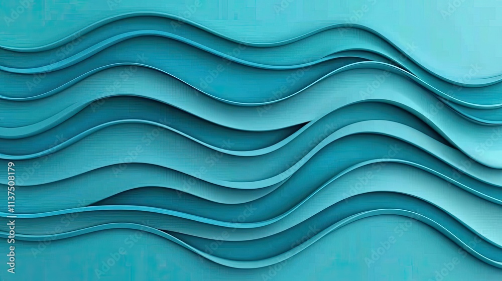 Poster Wave abstract background concept. Abstract wave patterns in soothing turquoise tones for creative design projects.