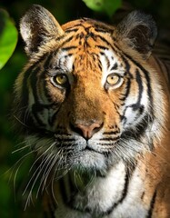 Fototapeta premium A majestic tiger in a dense green forest, extreme close-up