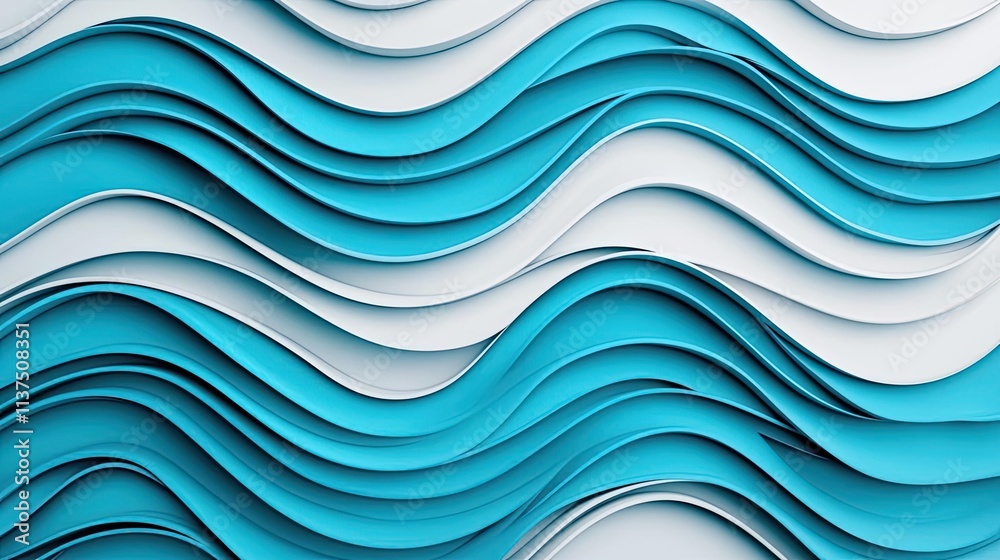 Poster Wave abstract background concept. Abstract paper waves in blue and white creating a soothing visual effect.
