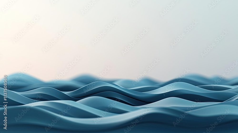 Poster wave abstract background concept. serene blue waves create a tranquil coastal atmosphere under a sof