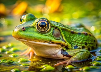 Obraz premium Green Marsh Frog Pelophylax ridibundus Close Up Slow Motion Aerial Photography