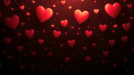 Obraz premium Neon red and pink hearts on black background