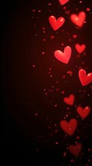 Obraz premium Neon red and pink hearts on black background