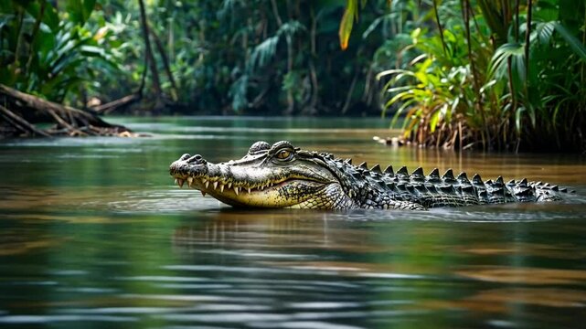 a big crocodile in the jungle river