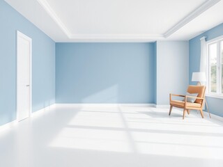 Modern living room with armchairs against a dark blue wall and white floors, furniture, design