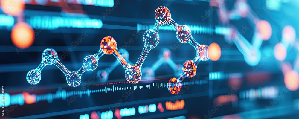 Poster cancer cells idea. abstract molecular structure with vibrant colors and digital background.