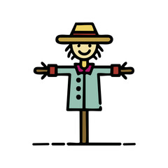 Funny scarecrow icon in flat style. Vector illustration isolated on white background.