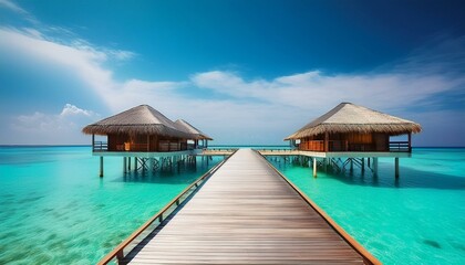 Wooden Bridge Over The Sea - Tropical Destination - Maldives - Pier For Paradise Island