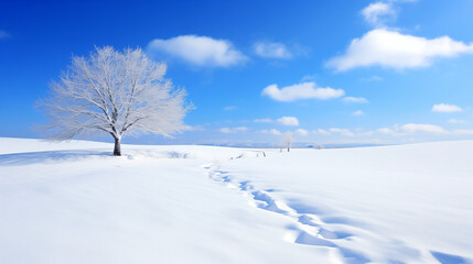 Obraz premium Snowy Winter Landscape with Blue Sky and Clouds