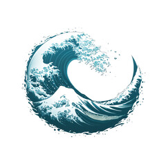 Circular Ocean Wave Japanese Style Blue Water Art Design Element