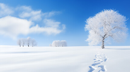 Fototapeta premium Snowy Winter Landscape with Blue Sky and Clouds