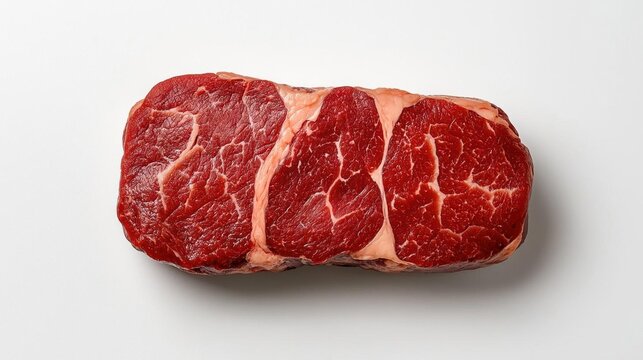 A photostock of a raw steak with a marbled texture, on a white background, perfect for premium meat branding, High Quality