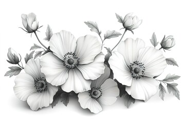 A drawing of a bouquet of white flowers