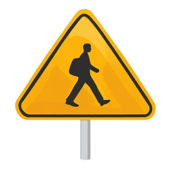 Yellow Pedestrian Crossing Warning Sign Safety Symbol Triangle Shape Road Sign School Zone Caution