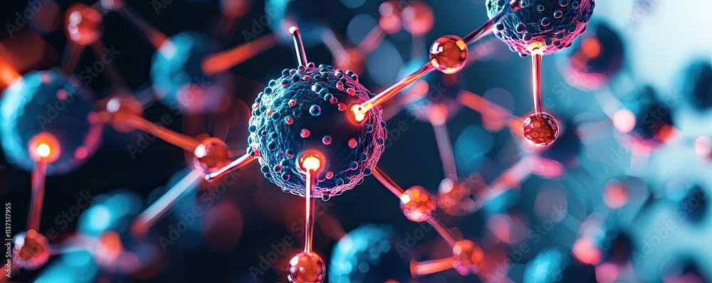 Poster cancer cells idea. close-up view of molecular structures showcasing vibrant colors and intricate det