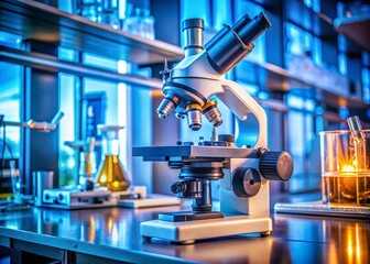 Fototapeta premium High-Resolution Microscope Lab Photo: Deep Depth of Field Microscopy Image, Scientific Research, Laboratory Equipment