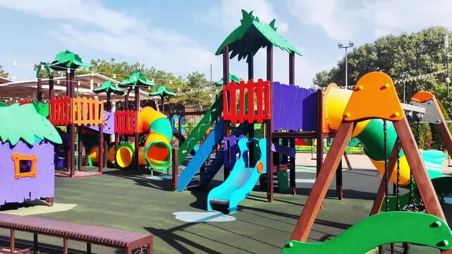 A modern children's multi-colored sports complex for active recreation for children. Sports playground for kids and teenagers, background