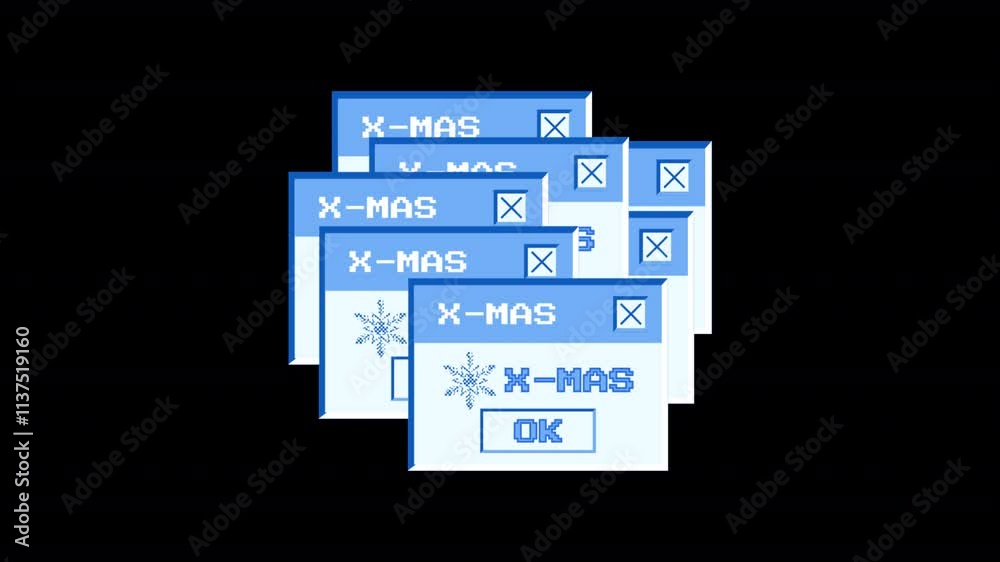 Poster animated retro computer window with x-mas text with ice effect. alpha channel