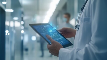 Doctors using tablets to plan, surgeons reviewing health treatments in the hospital, showcasing diversity and results