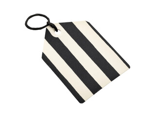 Isolated Black and White Striped Sale Tag on Transparent Background