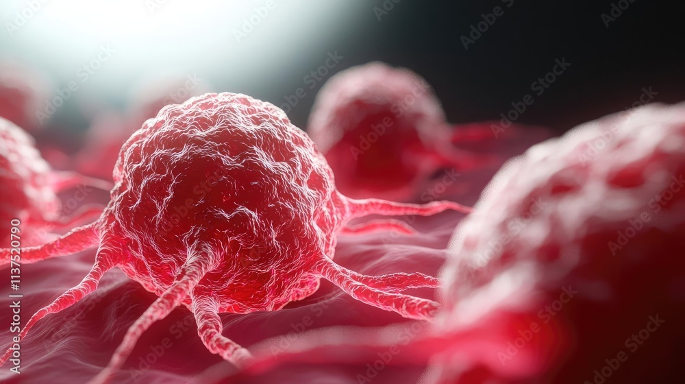 Poster cancer cells idea. close-up view of cancer cells, highlighting their intricate structures and behavi