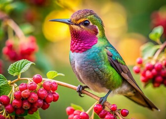 Fototapeta premium Hummingbird on Branch: Stunning Food Photography, Bird Images, Nature Closeup