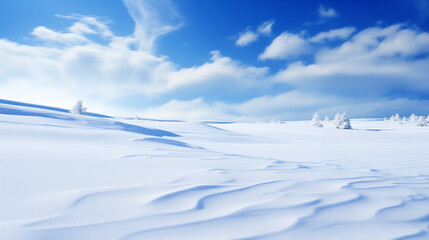 Obraz premium Snowy Winter Landscape with Blue Sky and White Clouds