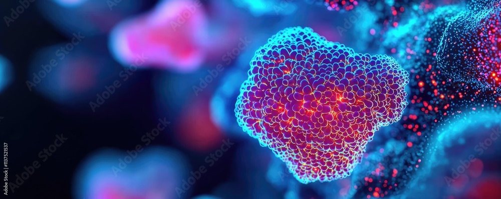 Poster cancer cells idea. close-up view of colorful microscopic cells with vibrant details and textures.