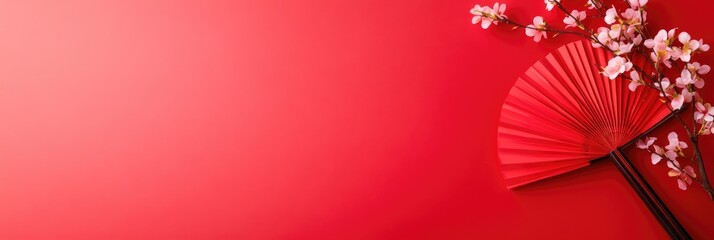 Chinese Spring Festival Design with Red Fan on Right Side