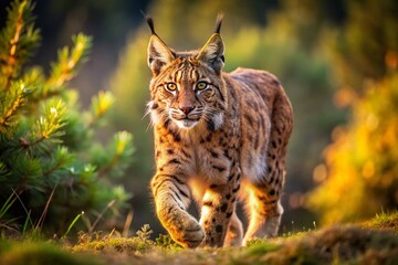 Obraz premium Iberian Lynx Walking, Spain Wildlife Photography, Endangered Lynx pardinus, Rule of Thirds Composition, Nature Image