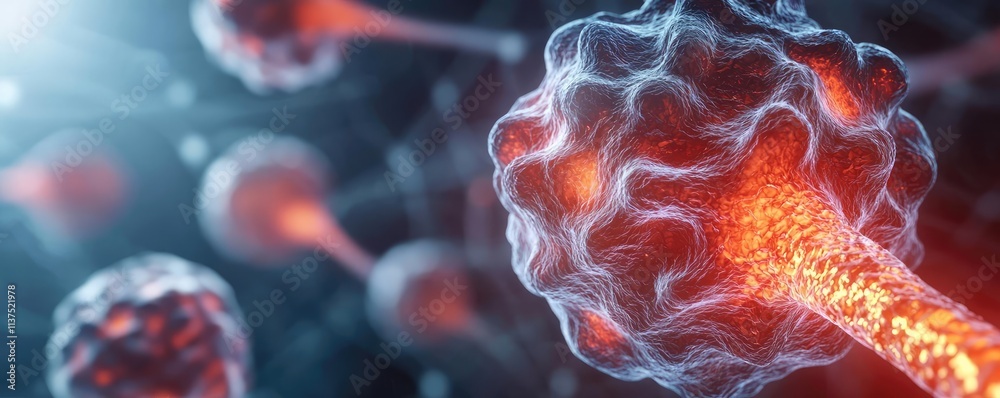 Poster cancer cells idea. abstract representation of red cells in a digital environment, showcasing cellula