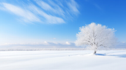 Obraz premium Snowy Winter Landscape with Blue Sky and White Clouds