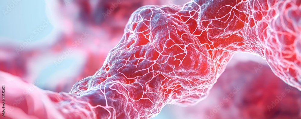 Poster Cancer cells idea. Close-up of interconnected cells showcasing detailed structures and textures.